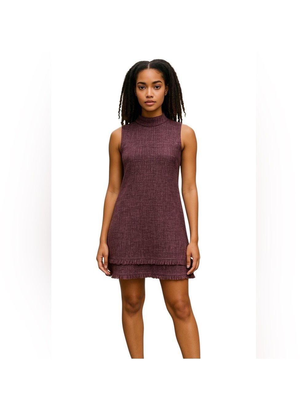 NWT Ethereal Paper by Crane Sleeveless Knit Mock Turtleneck Fringe Mini Dress